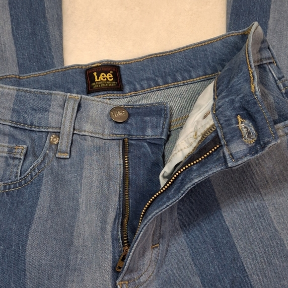 Lee Hits Of Blue Striped Flare High Rise Jeans Women Size 26 - Picture 11 of 16